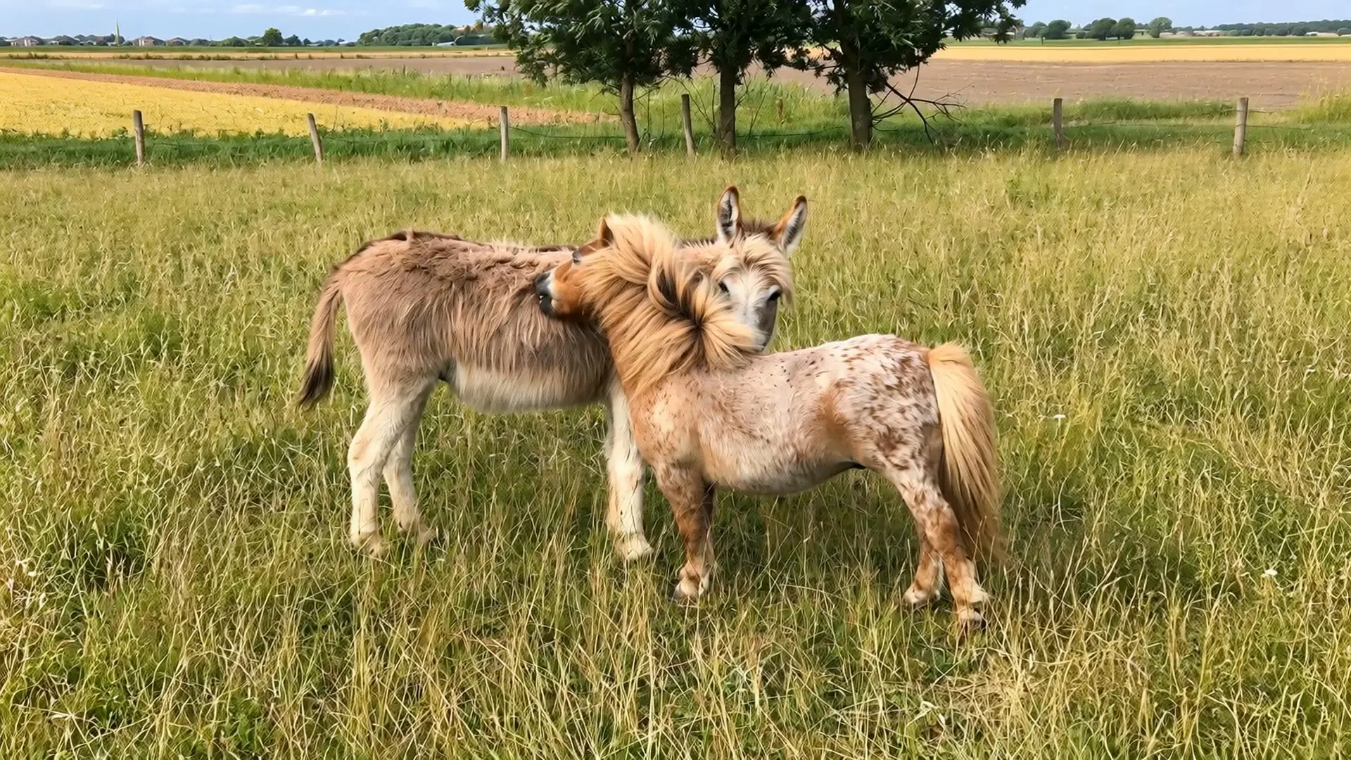 Een ezel en een pony staan samen in de wei bij ’t Bonte erf